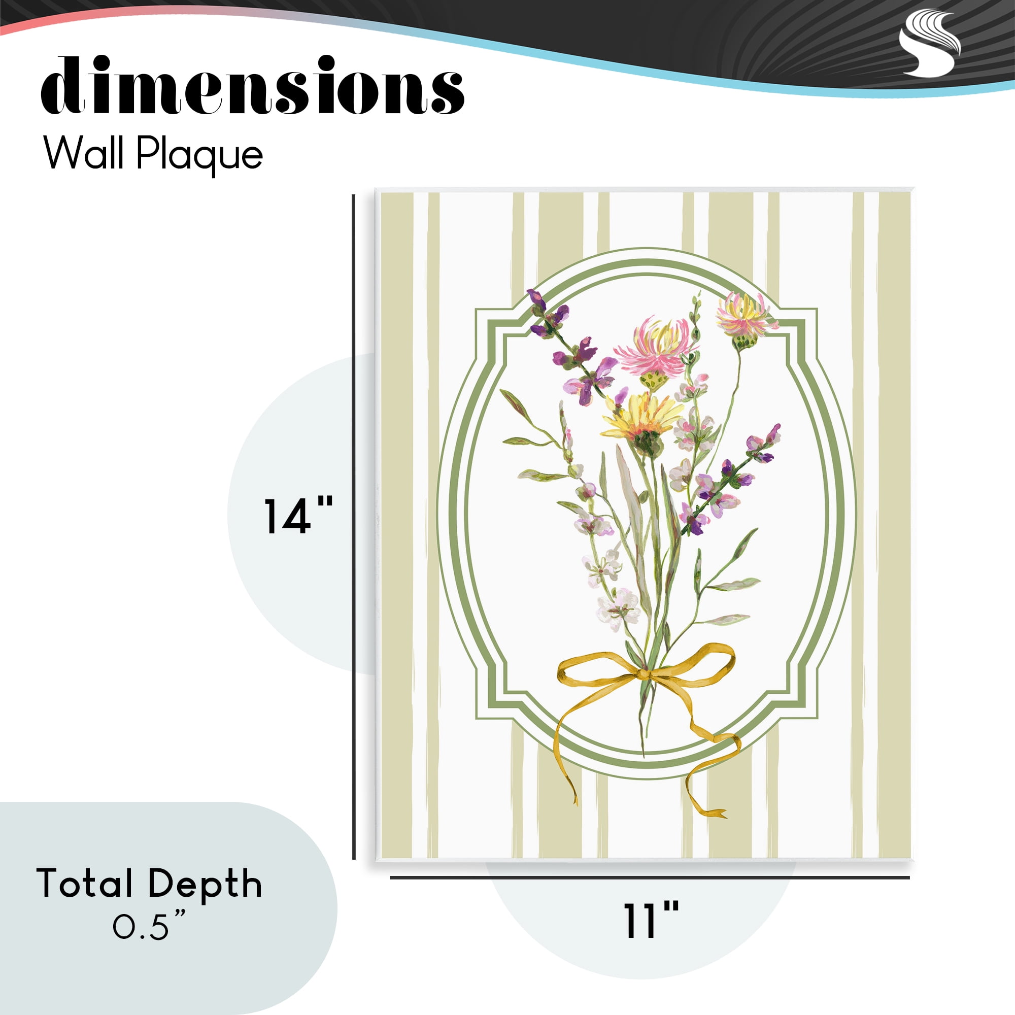 Wildflowers Bouquet Classic Stripes Wall Plaque Art, design by Adonna Ebrahimi