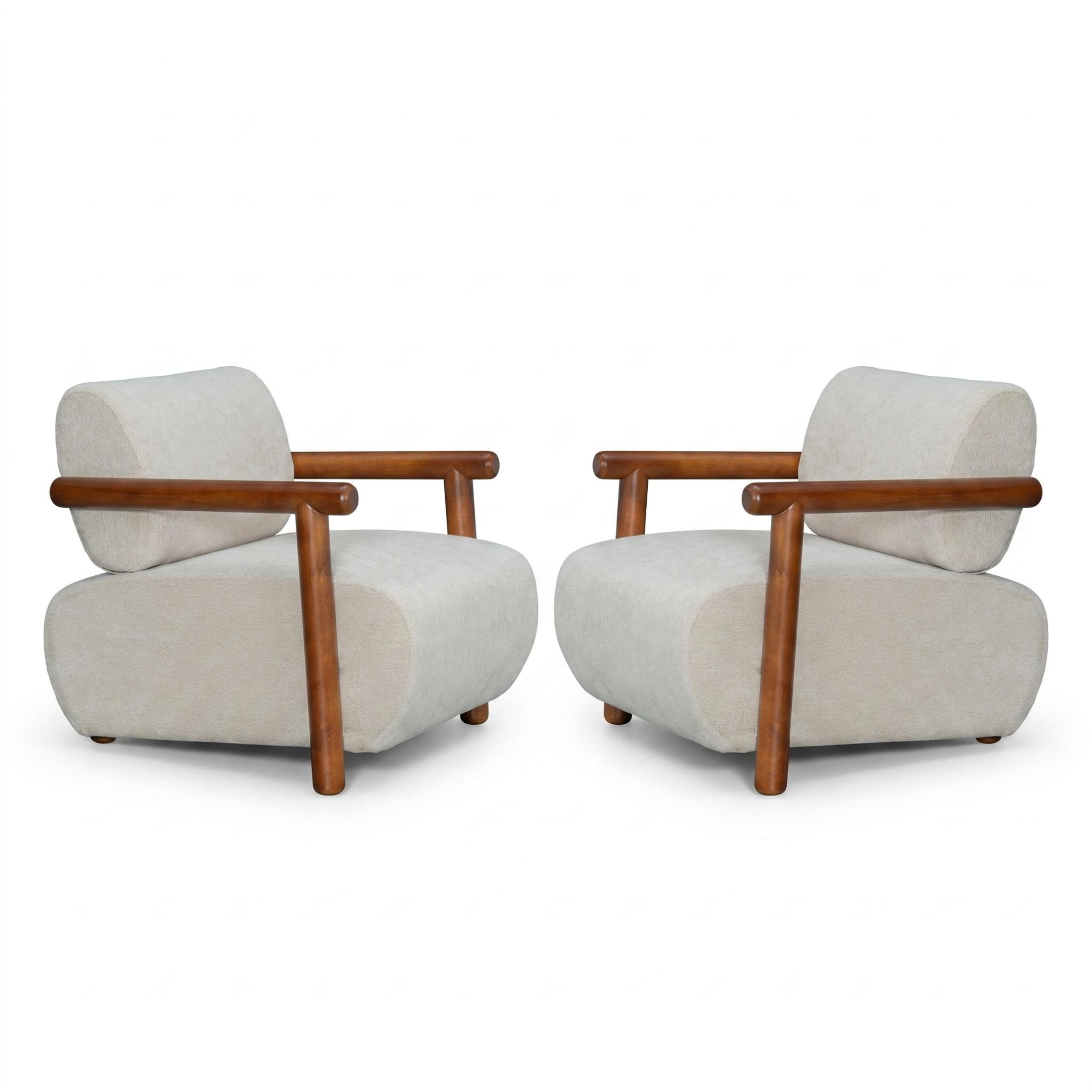 Christopher Knight Home Modern Accent Lounge Chair, Chenille Upholstery with Solid Wood Arms, Almond, Set of 2