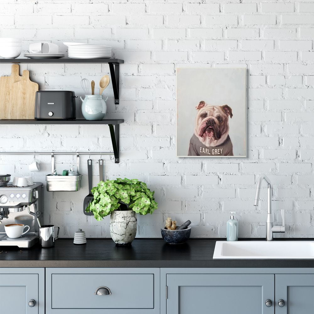 Stupell Industries English Bulldog in Earl Grey Tea Shirt Dog Pun Designed by Lucia Heffernan