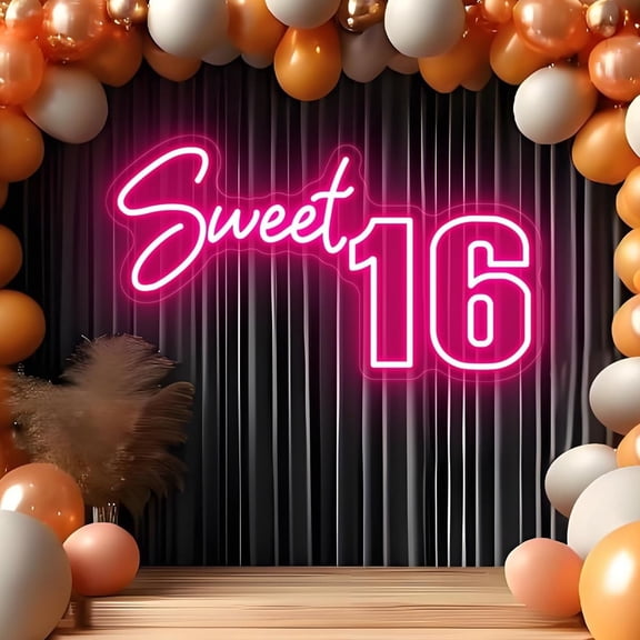 Queen Sense 16"x9" Sweet 16 Pink LED Neon Sign for Wall Decor Dimmable USB Powered LED Light W116S16PV2-5VLED