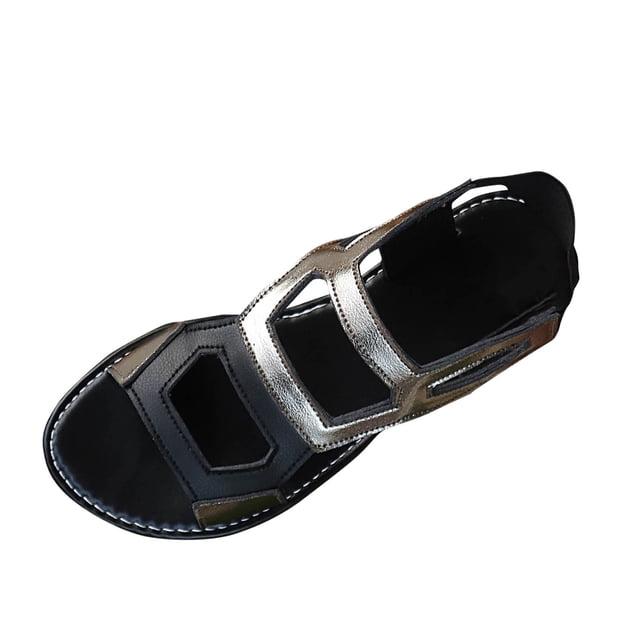 Sandales Romaines Décontractées pour Femmes Wo-Fusoul, Sandales de Plage Plates pour Femmes, Sandales à Enfiler d'Été Mode avec Découpes et Brides Ajustables