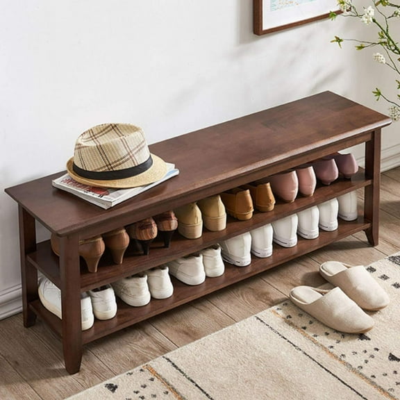 Storage Bench Wooden Shoe Rack Bench Rustic Solid Wood Entryway Bench (Brown,47.2