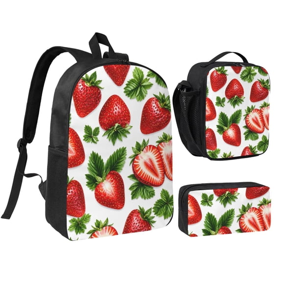 Sweet Strawberry Backpack Set 3pc Including Backpack, Lunch Bag and Pen Bag Combination