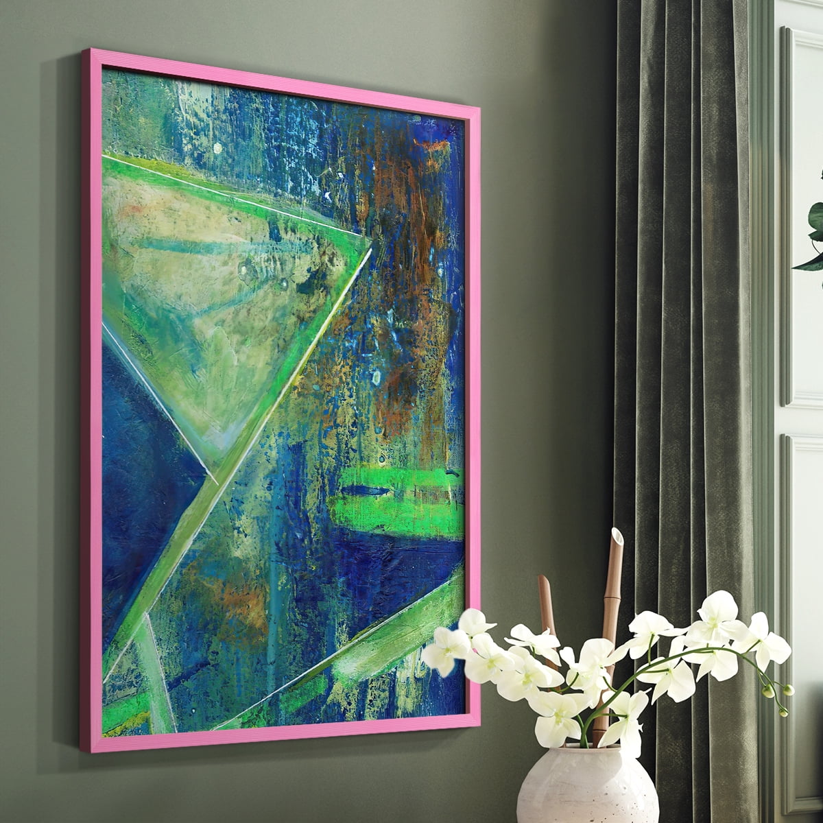 Geometric in Cool VII Framed Print in Pink Solid Wood Framed Print No Nail Hanging