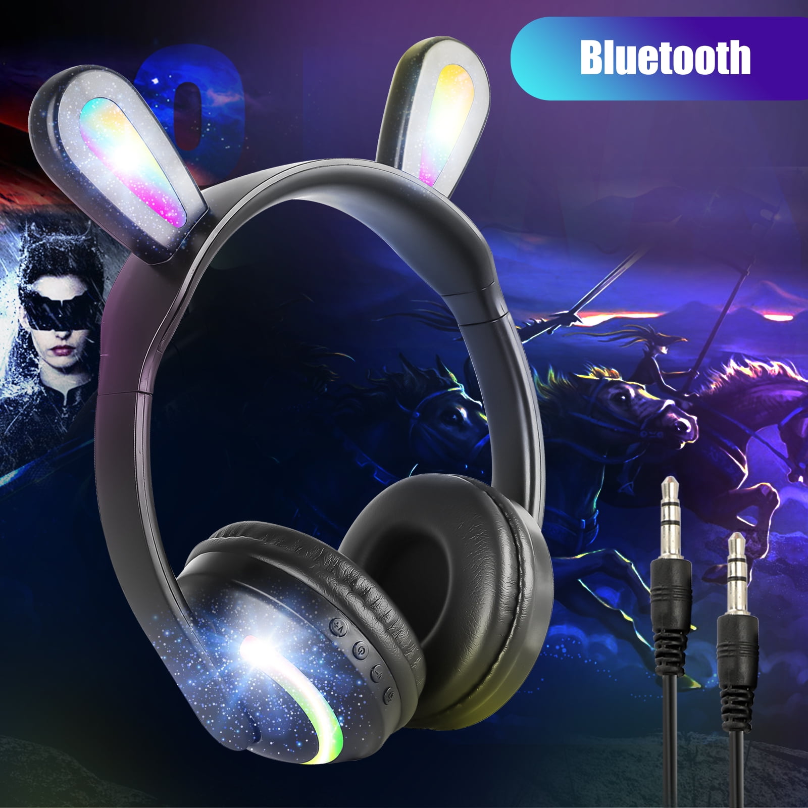 EEEKit Wireless Headphones Bluetooth LED Light Up 7 Color Blinking Cat Ear Over Ear/On Ear Safe Foldable Headset Stereo with Microphone for iPhone/iPad/Smartphones/Laptop/PC/TV Kids Adults