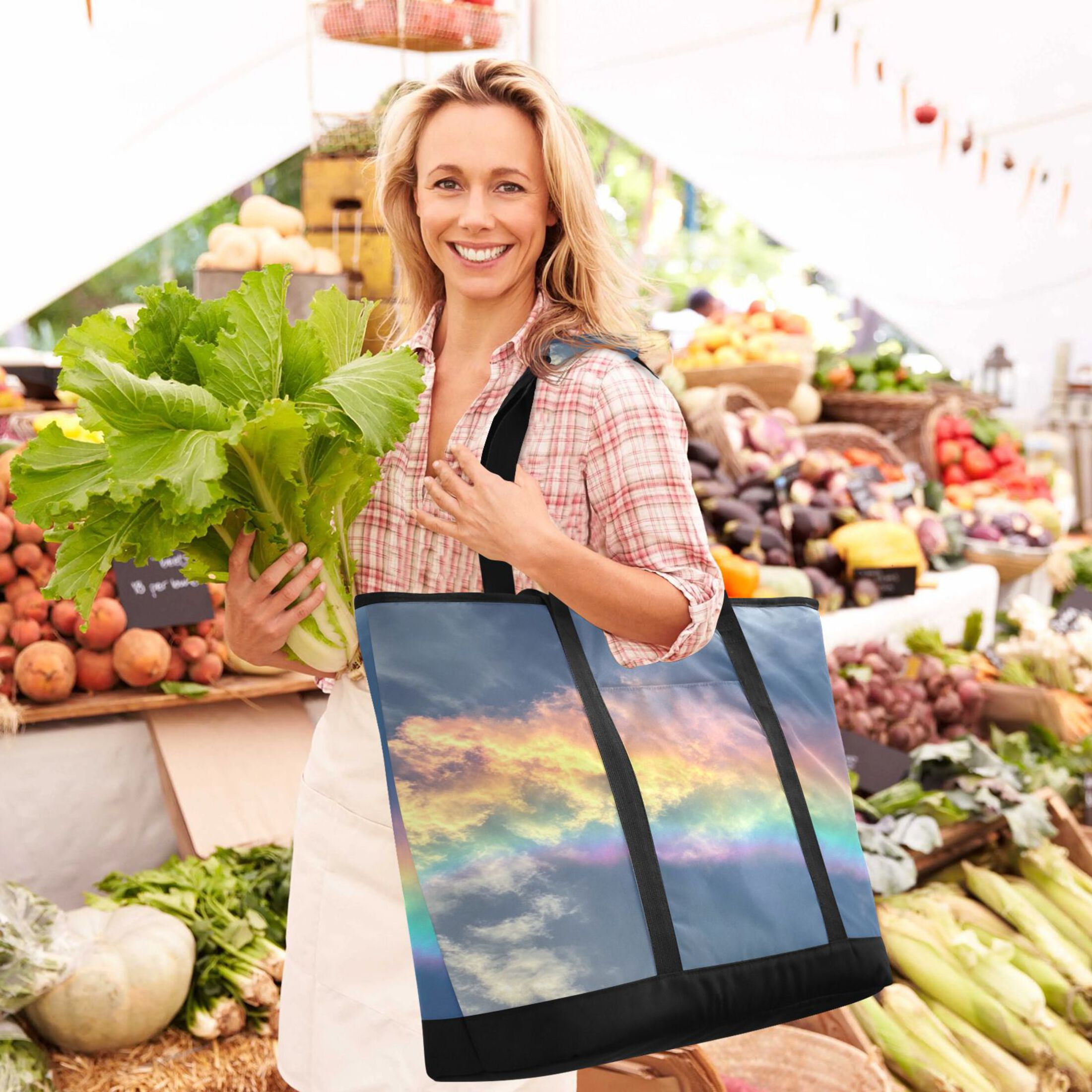 Large Hand-held Ice Pack Picnic Bag Insulation and Refrigeration Suitable for Shopping Picnics and Camping Colorful Rainbow