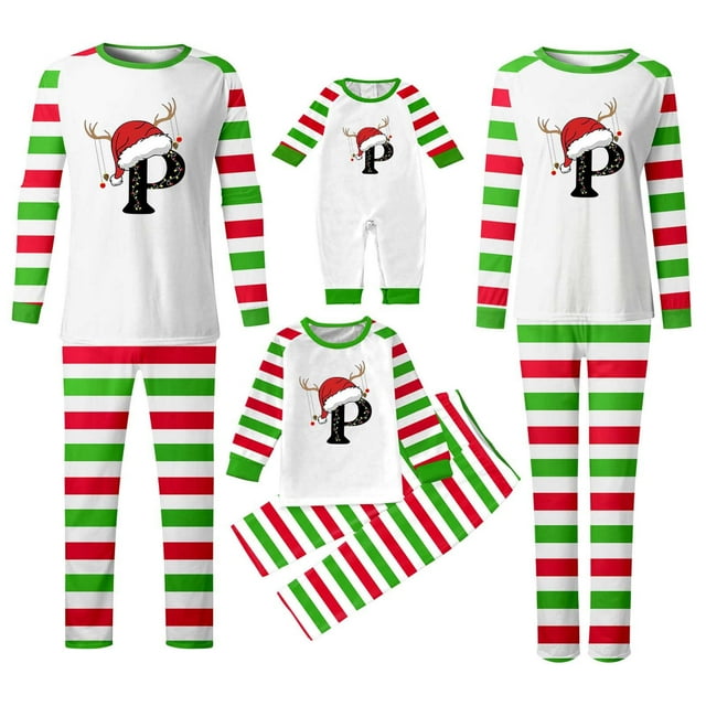 Dsscvnef Tenues Assorties pour la Famille Bébé Confortables et Décontractées Ensemble de Pyjama de Noël Assorti pour la Famille Impression Alphabet Col Rond Manches Longues Pantalons Longs Vêtements de Famille Pyjama Assorti de Noël