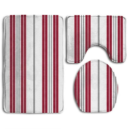 Gohao Red And White Stripes 3 Piece Bathroom Rugs Set Bath Rug