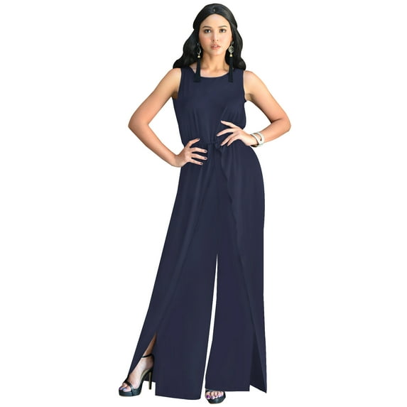 KOH KOH One Piece Sleeveless Cocktail Party Wide Leg Cute Casual Long Pant Suit Romper Playsuit Jumpsuit For Women Dark Navy Blue Medium US 8-10 NT147