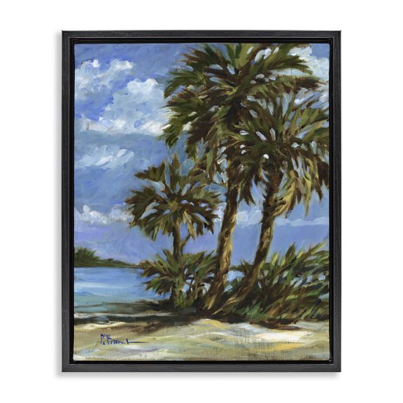 Stupell Industries Coastal Tropical Shoreline View Black Floating Frame Canvas Art, 17 x 21, by Paul Brent