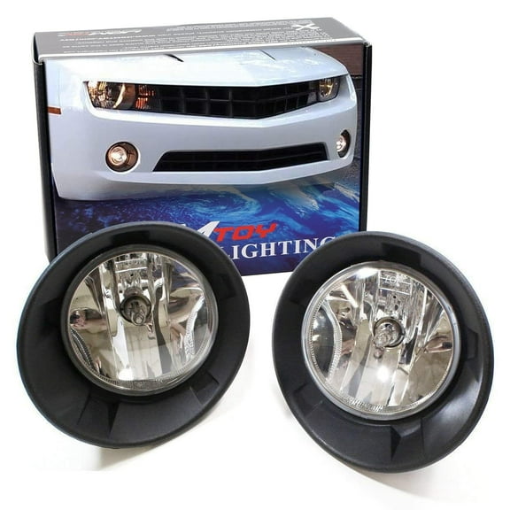 Complete Set ClearLens Fog Light Assembly w/Halogen Bulbs and Relay Switch For 2010-2013 Chevy Camaro LS LT (Fit w/Halogen Front Road Illuminating Lights Trims Only)