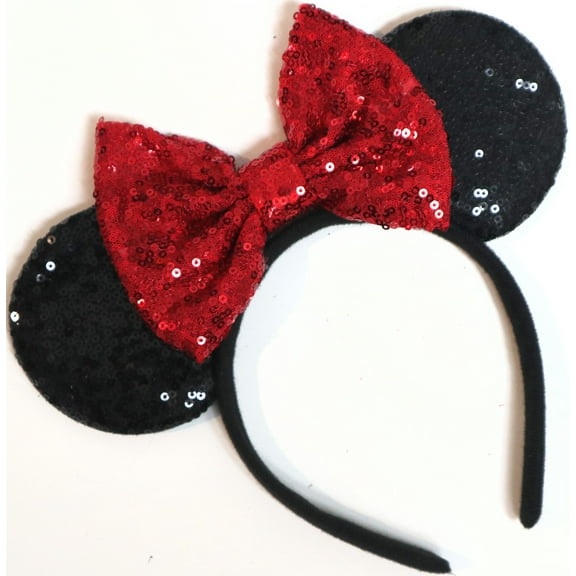 Red Sparkle Minnie Ears Headband, Red Sequin Mickey Ears Headband/Handmade/One Size fits All