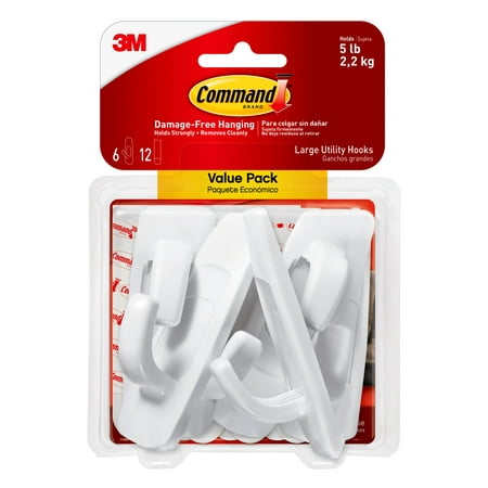 

Command Large Utility Hooks White Damage Free Decorating 6 Hooks and 12 Command Strips