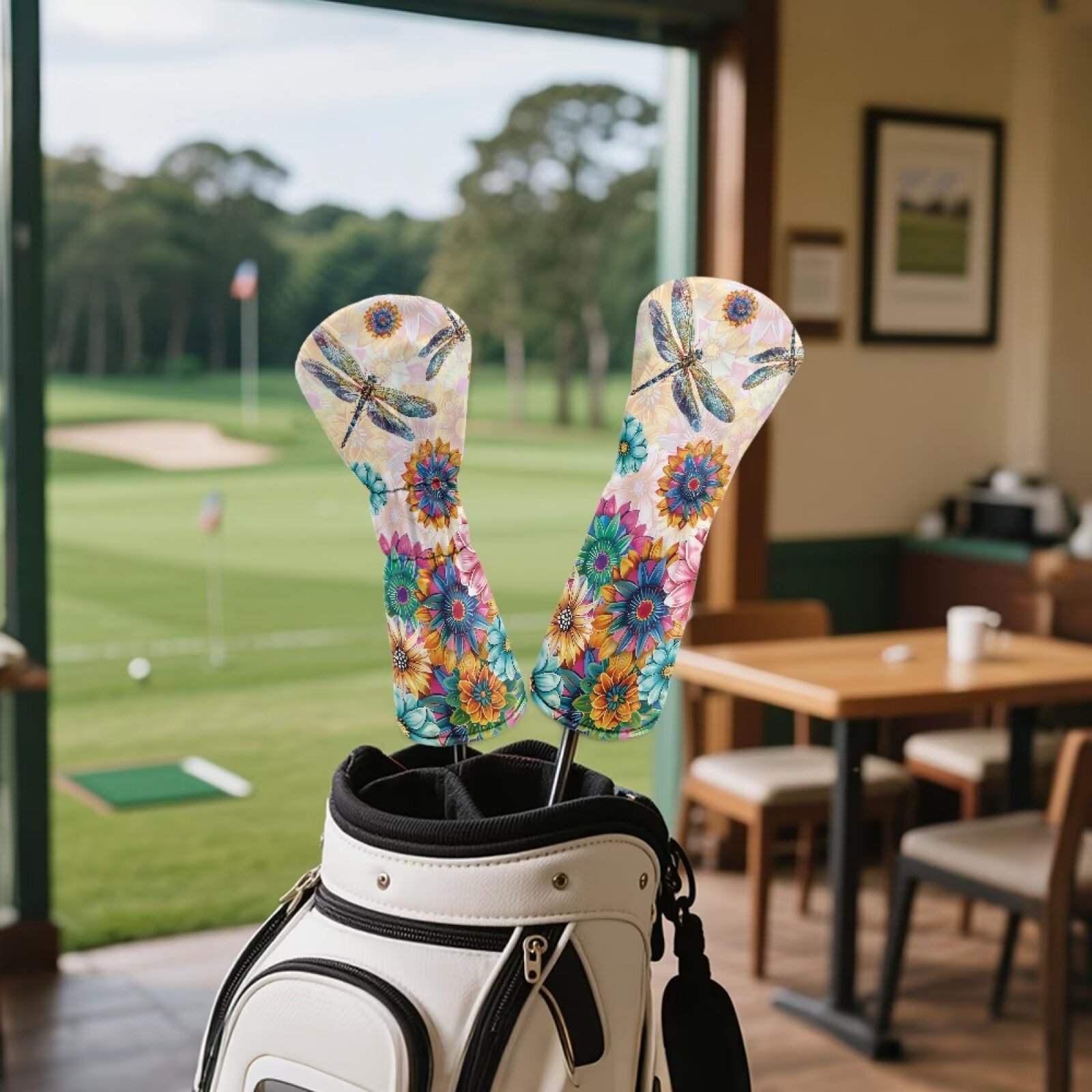 Uorisanigo Golf Club Head Cover for Woods/Drivers/Hybrirds, Premium PU Leather Ethnic Floral Dragonfly Headcovers Accessories for Women Men, Soft Interior Protect Club Head