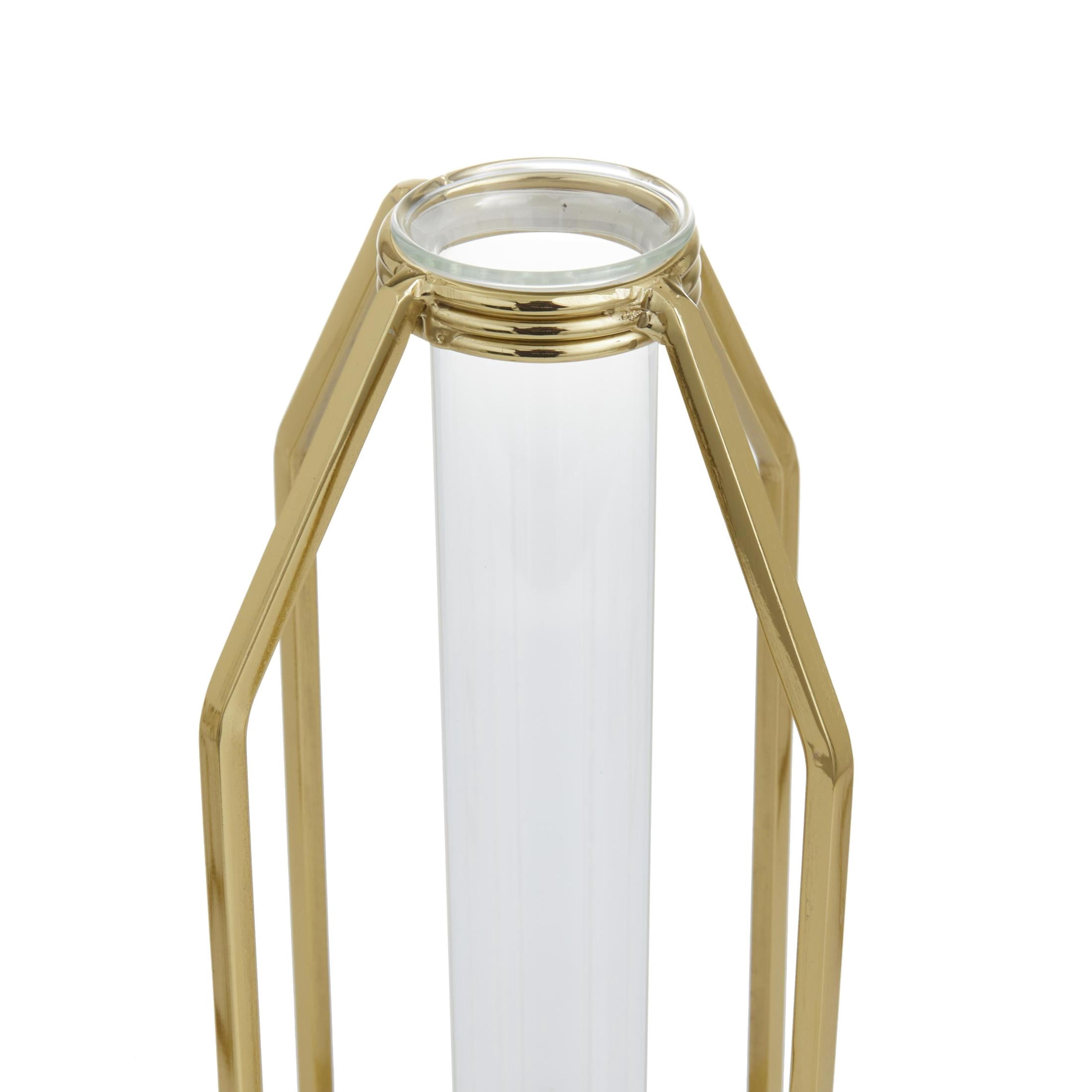 CosmoLiving by Cosmopolitan 13", 12", 9"H Test Tube Gold Stainless Steel Metal Vase, Set of 3