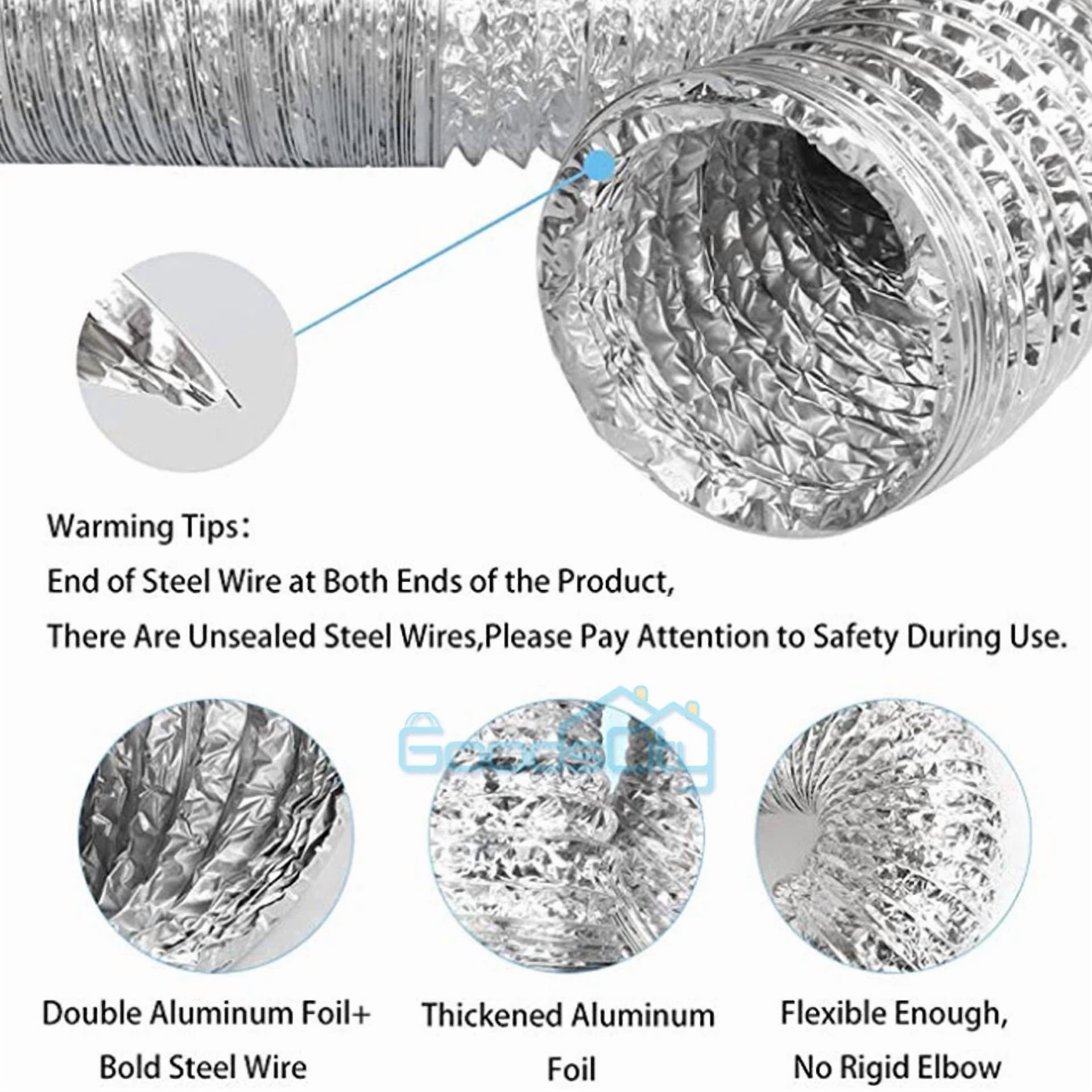 4" Inch Non-Insulated Flexible Aluminum Air Ducting Dry Ventilation Hose