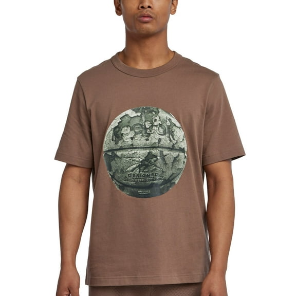 Reebok T-Shirt Men Medium Brown Basketball Graphic Short Sleeve Crew Neck FTS859
