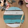 thumbnail image 3 of Turquoise Teal Round 15 Inch Placemats Set of 2, Farmhouse Retro Ombre Wooden Grain HeatResistant Non Slip Place Mats for Dining Table, Wipeable Braided Kitchen Table Mats for Housewarming, 3 of 9