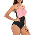 thumbnail image 3 of Sngxgn Women's Swimsuit Plunge Neckline Cutout Criss Cross Bathing Suit(Pink,L), 3 of 5
