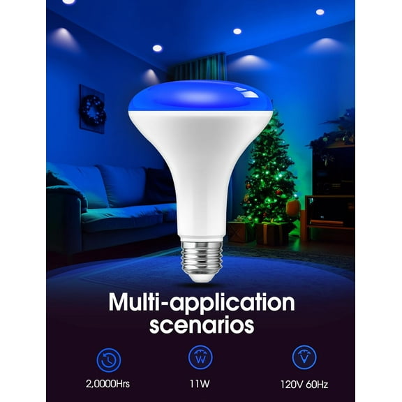 JINYUN-Christmas Blue Flood Light Bulbs, Christmas LED BR30 Pure Blue Flood Light Indoor 65W Equivalent, 11 Watt Colored Can Light Bulbs E26, for Holiday Party Decoration, New Year, 2 Pack