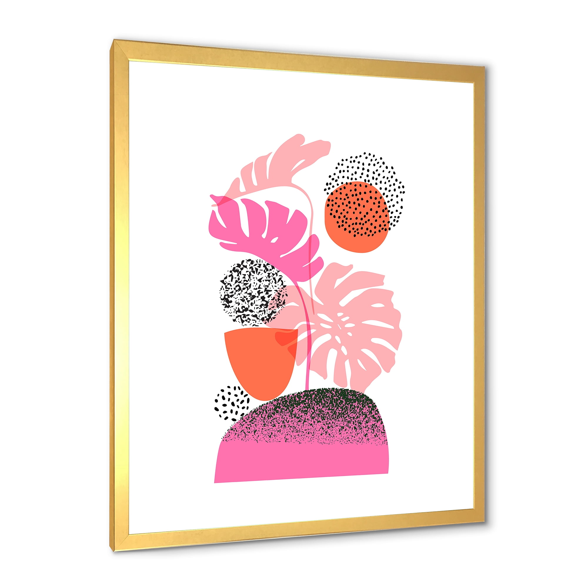 Designart 'Geometric Sun and Moon Shapes With Tropical Leaves' Modern Framed Art Print
