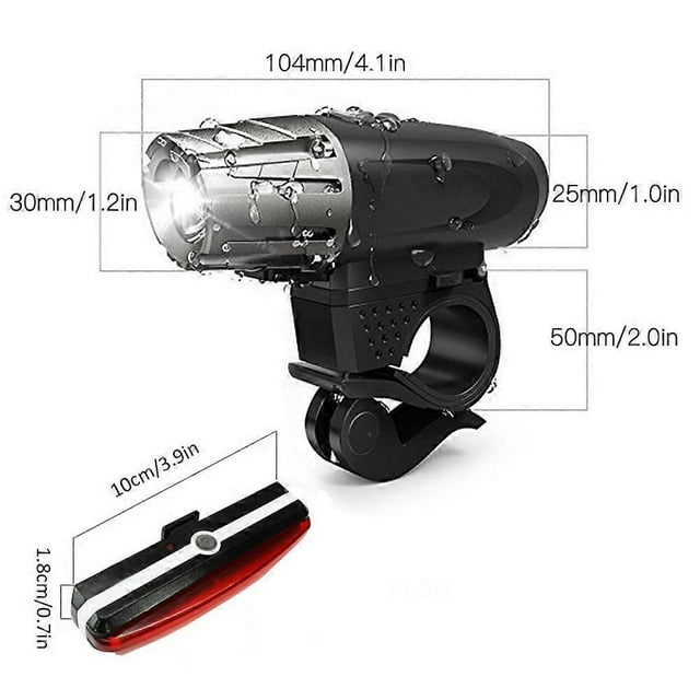 Bike Lights Set USB Rechargeable Bicycle Headlight & Tail Light Waterproof Cycle Front Headlight and Back Light Dual Front & Rear Bright Light