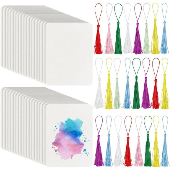 50 Packs Artist's Tiles 3.5x2.5 Inch Zentangle Paper Tiles Blank Cards with 25 Tassels Paper Sheets for Sketch Book Notebook Index Flash Cards Notes Making Supplies for diy