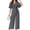 Dark Gray, variant on Summer V-neck Womens Wide Leg Jumpsuits Short Sleeve Tie Knot Front Long Romper