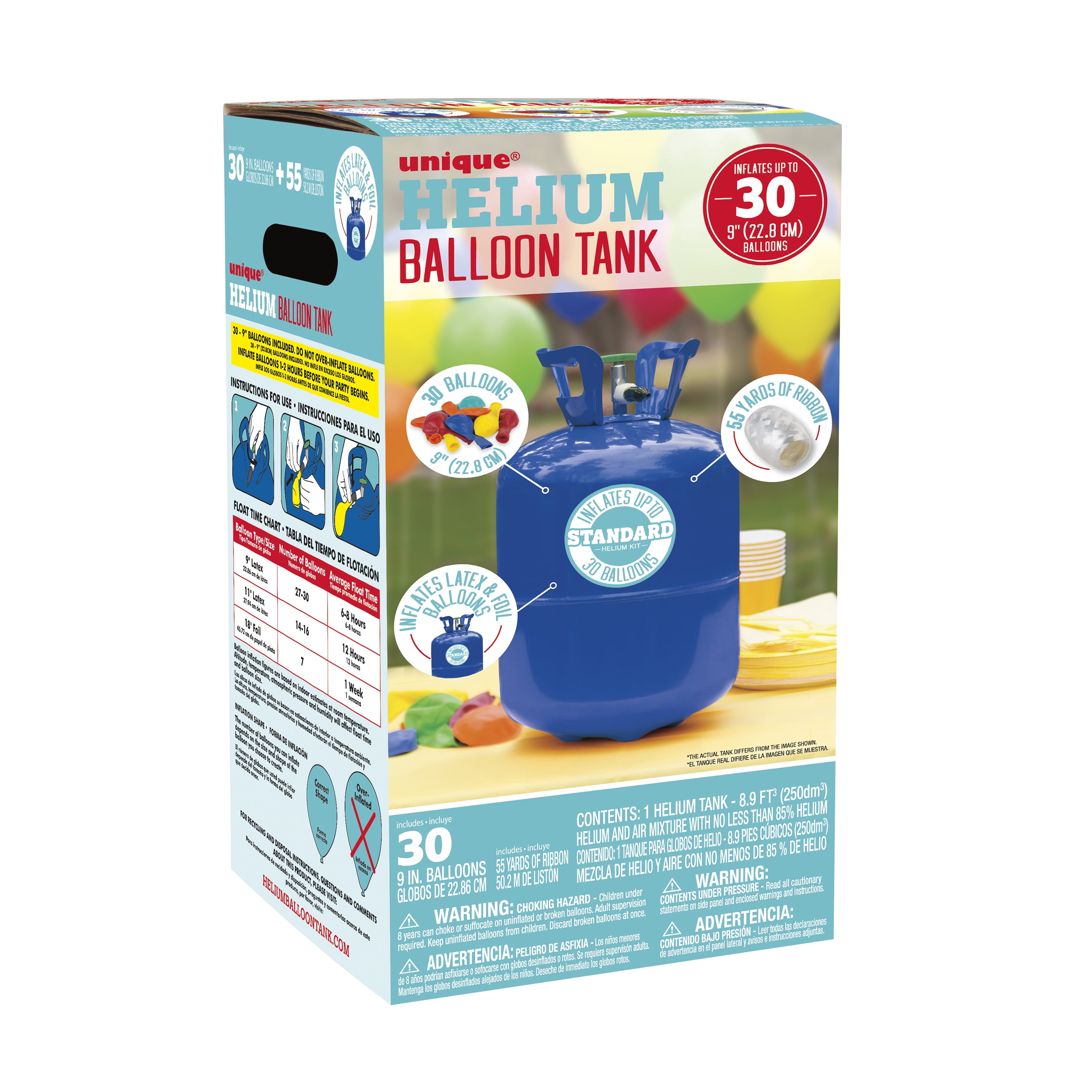 Helium Balloon Tank with 30 Balloons and Ribbon