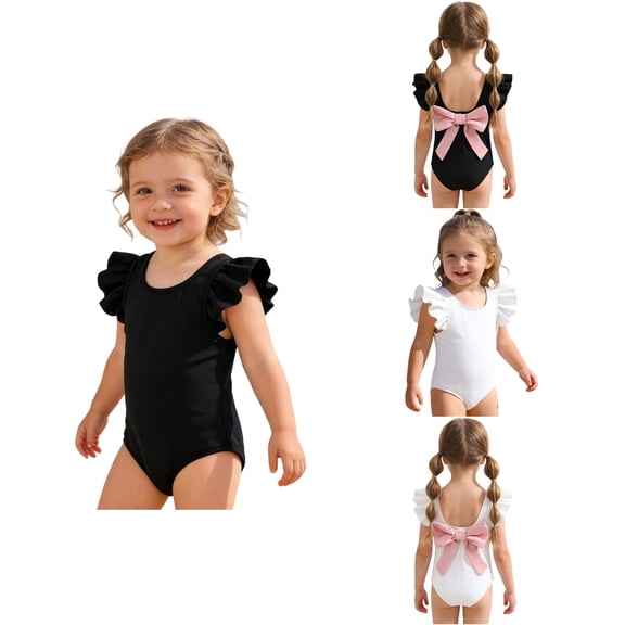 Antinious Toddler Girls Bow Open Back Stylish 1 Piece Swimsuit Outfit