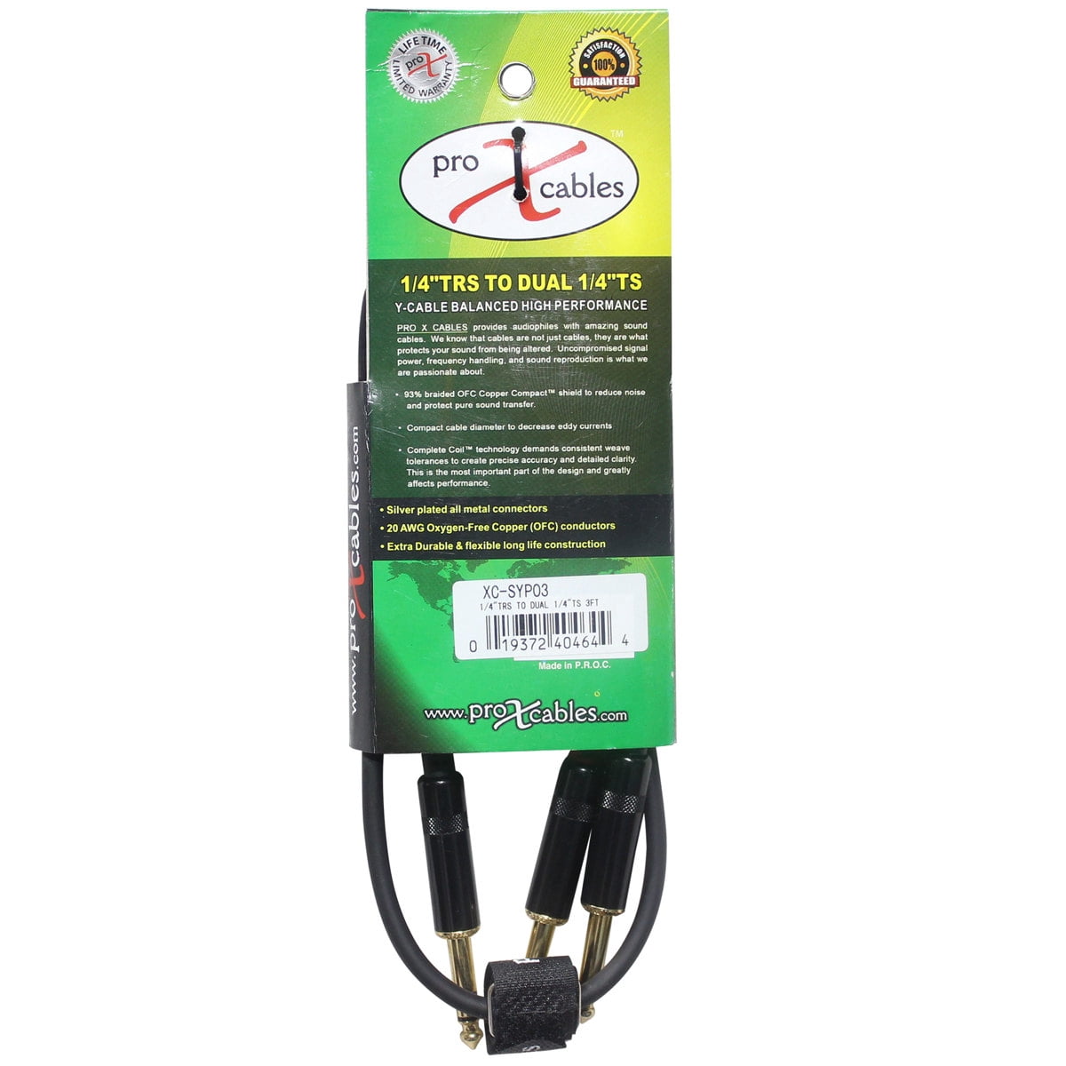 ProX XC-SYP03 3' 1/4" TRS-M Stereo to Dual 1/4" TS-M Unbalanced High Performance Audio Y Cable