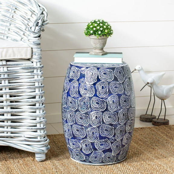 Safavieh Lorey Abstract Swirls Indoor/Outdoor Garden Stool, Blue/White