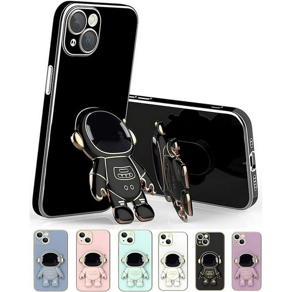 6D Plating Astronaut Hidden Stand Case Cover for iPhone 13 Pro Max Astronaut Folding Bracket iPhone Case with Camera Protector,Blue