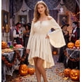 thumbnail image 6 of Women's Gothic Pirate off Shoulder Mini Dress Bell Sleeve Flowy Layered Ruffle Trim Halloween Party Costumes, 6 of 6
