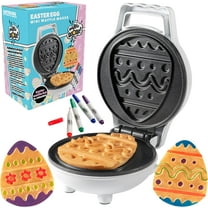 Waffle Wow Mini Easter Egg Waffle Maker, Cute Waffler Iron- Ready to Decorate Set Includes 4 Edible Food Markers w Recipe Guide - Fun Easter Basket Stuffer, Egg Hunt Surprise Gift for Kids