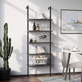 thumbnail image 6 of JIANYI 5-Tier Bookshelf, Wall Mount Ladder Shelf with Wood Board and Industrial Metal Frame, for Home Office, Living Room, Bedroom, Entryway and Hallway, (1, Black), 6 of 8