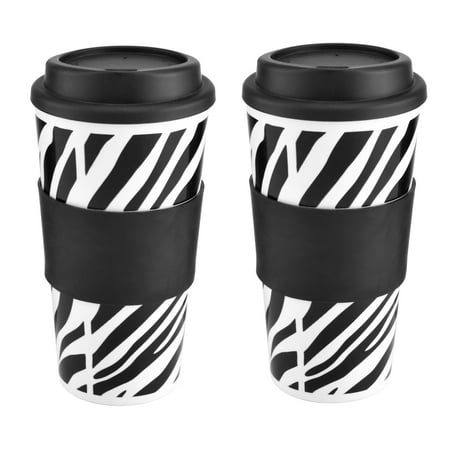 - Design For Living Set of 2 16 Ounce Zebra Print Tumblers