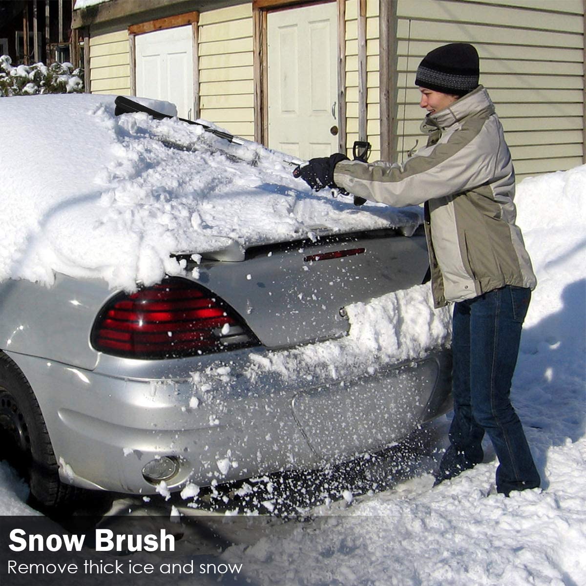 Pelle à Neige Rétractable 3 En 1 - 112 Cm - Pour Voiture, Jardin, Trottoir - Avec Brosse Et Grattoir - 11