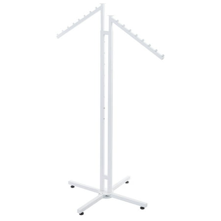 SSWBasics White 2-Way Clothing Display Rack - Sleek Retail Clothing Rack with Slant Arms