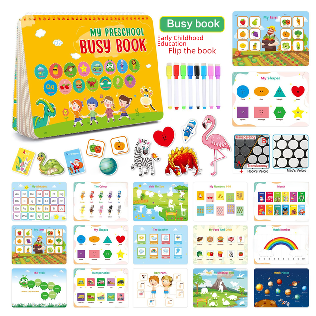 Libro tranquilo para niños, libro de actividades con velcro, libro de pegatinas repetidas, libro de actividades para niños de educación temprana