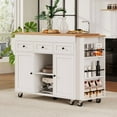 thumbnail image 6 of Bellemave 85.5" Kitchen Island with Extendable Dining Table, Kitchen Storage Table with 3 Side Open Shelves, Rolling Kitchen Island with Power Outlet, 3 Drawers, 2 Doors for Dining Room,White, 6 of 10