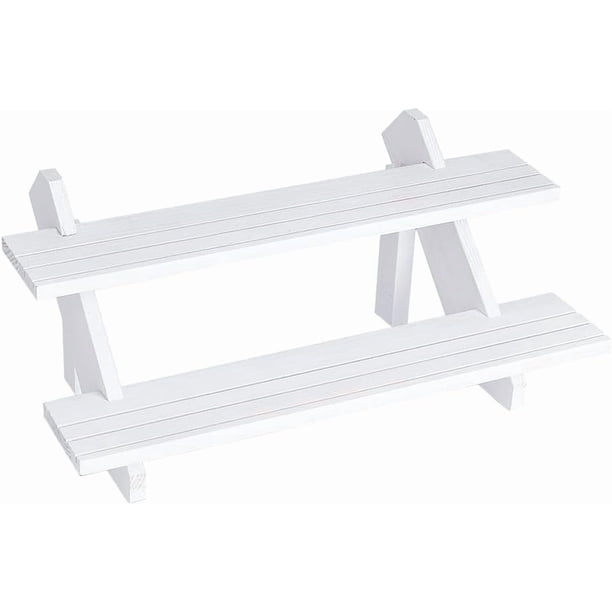 Exhibidor de pendientes de 2 niveles, color blanco, con soporte para anillos y pendientes. Soporte de madera desmontable para tarjetas de joyería con ranura.