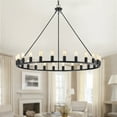 thumbnail image 3 of Warehouse of Tiffany Liam Matte Black 48-inch Round Wagon Wheel 24-Light Chandelier, 3 of 13