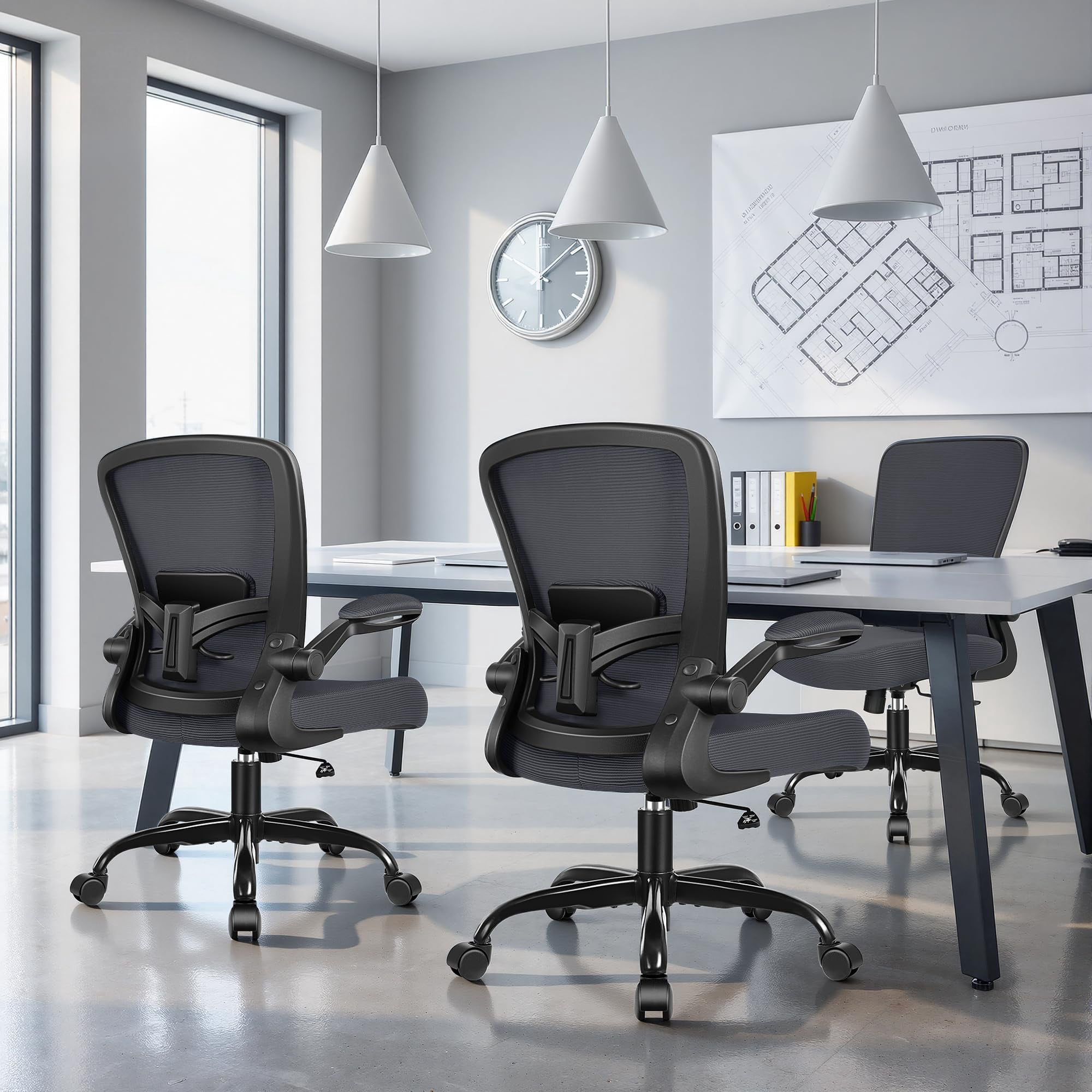 Office Chair, Ergonomic Desk Chair Breathable Mesh Chairs Adjustable High Back Lumbar Support Flip-up Armrests, Executive Rolling Swivel Comfy Computer Chairs Home Office Black