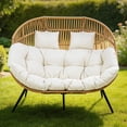 thumbnail image 2 of Walsunny Double Egg Chairs Outdoor Patio Wicker Oversized Egg Shell Lounger Lawn Chair with Cushion for Indoor Outside Porch Balcony Backyard, Original Wood Color Rattan Beige Cushion, 2 of 7