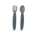 thumbnail image 4 of Busy Baby Silicone Toddler and Baby Bib with Food Catcher, Utensils and Utensil Straps, Unisex, Pewter, 4 of 8