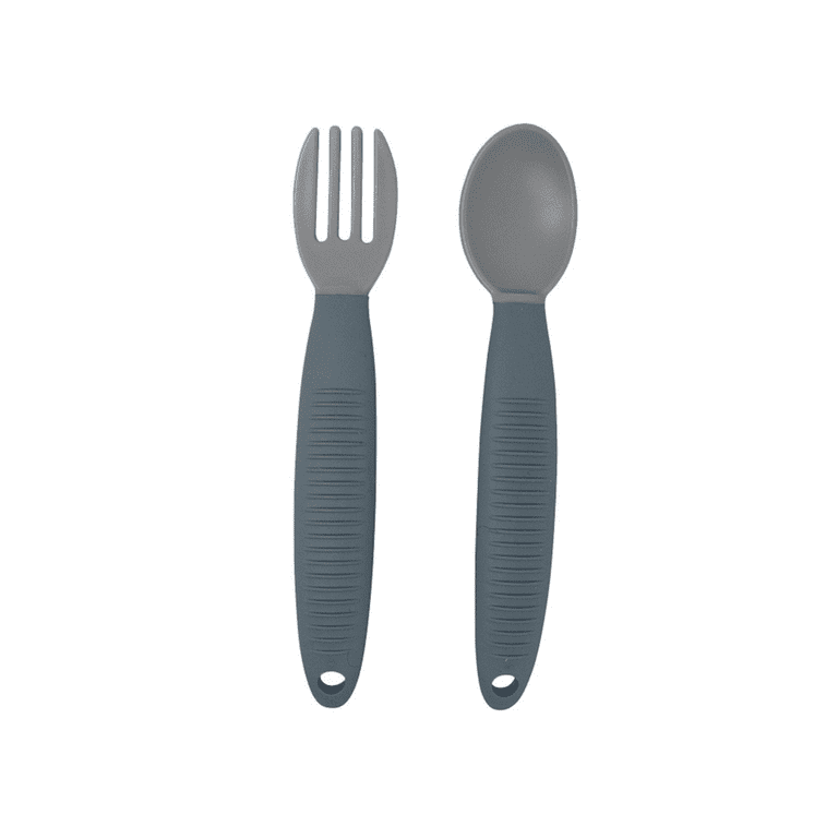 Busy Baby Silicone Feeding Bib with Utensils, Pewter photo 4