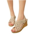 thumbnail image 4 of Juebong Wedge Sandals for Women Dressy Summer, Platform Espadrille Strappy Casual Braided Strappy Comfortable with Open Toe and Ankle Strap, 4 of 5