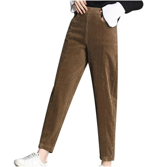 Fleece Lined Corduroy Pants for Women's Winter Warm Sweatpants Plush Sherpa Long Trousers Thick Jogger Pants