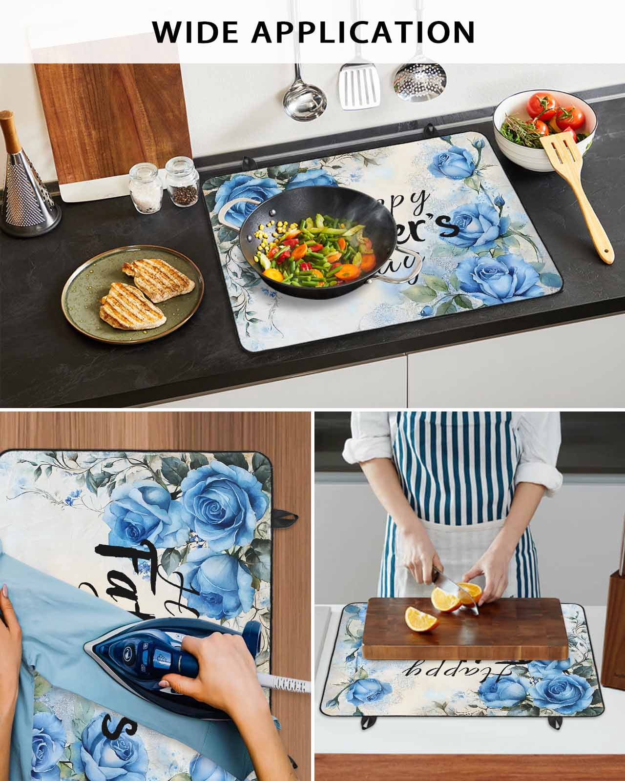 nqOlkjepod Large Induction Cooktop Protector Mat 24"x21", Happy Father's Day Stove Top Covers for Electric Stove, Blue Spring Garden Floral Decorative Stove Burner Cover Mats, Glass Top Stove Cover